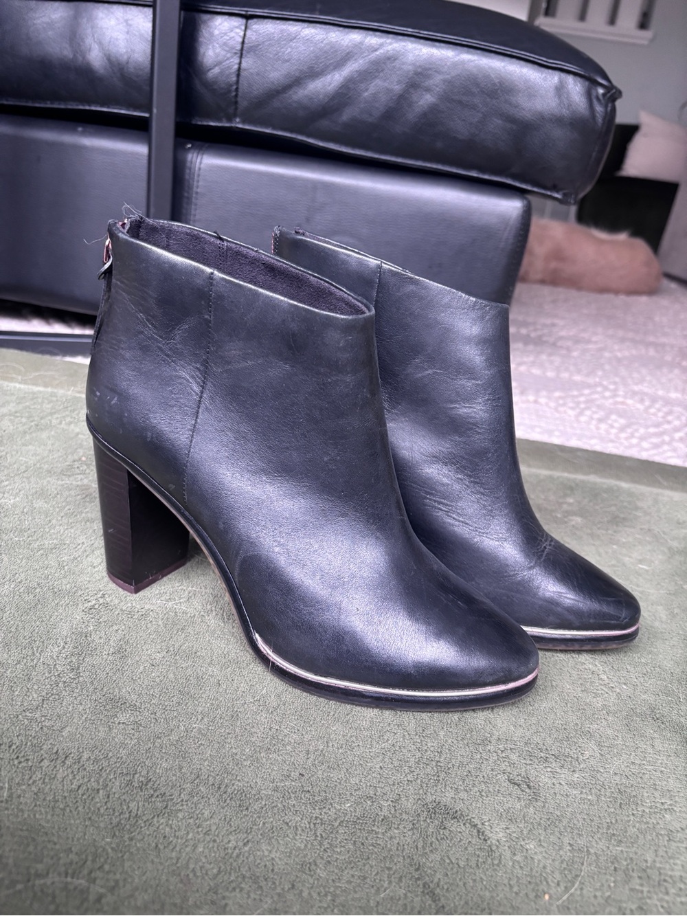 Ted Baker Black Leather Ankle Booties - Classic Block Heel